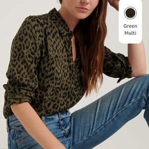Lucky Brand Penelope Leopard Shirt Green/Black M